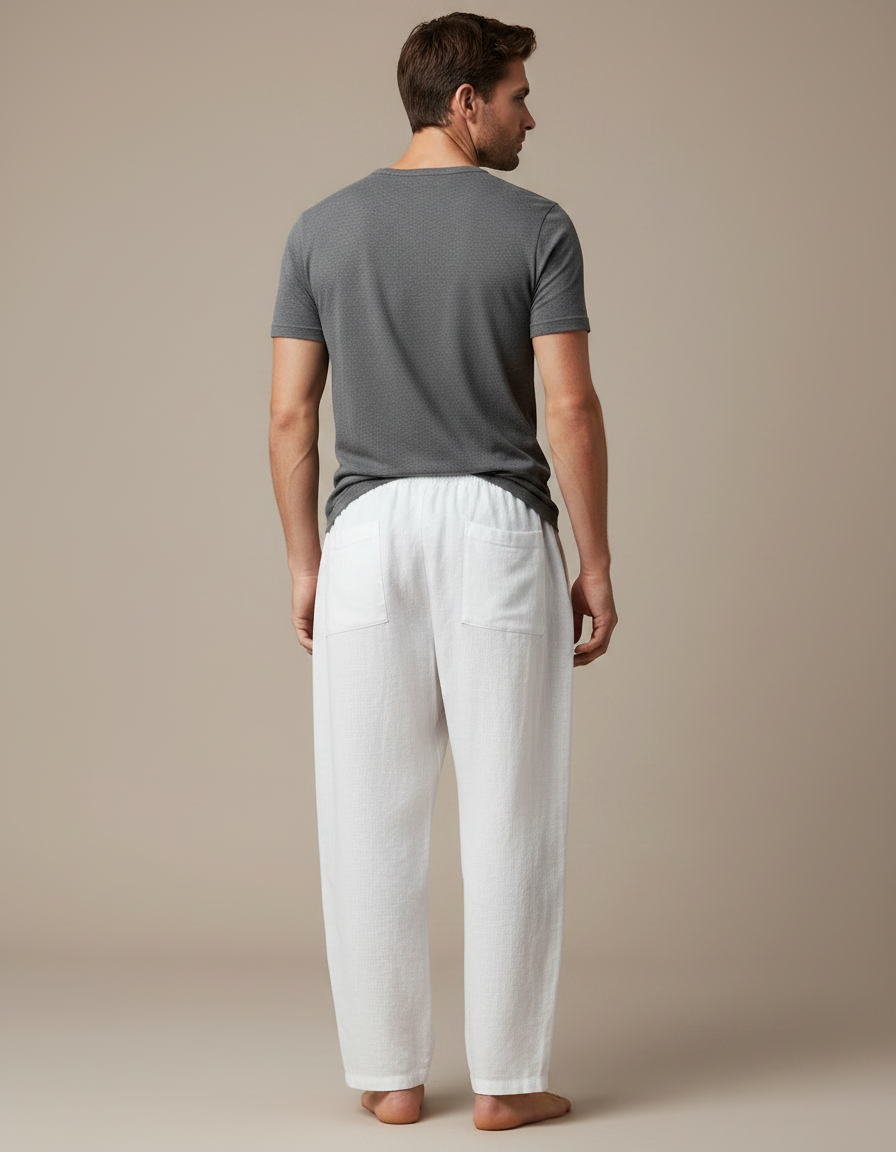 Pantalon Japonais Blanc Lin Ample Décontracté Homme - vue 2