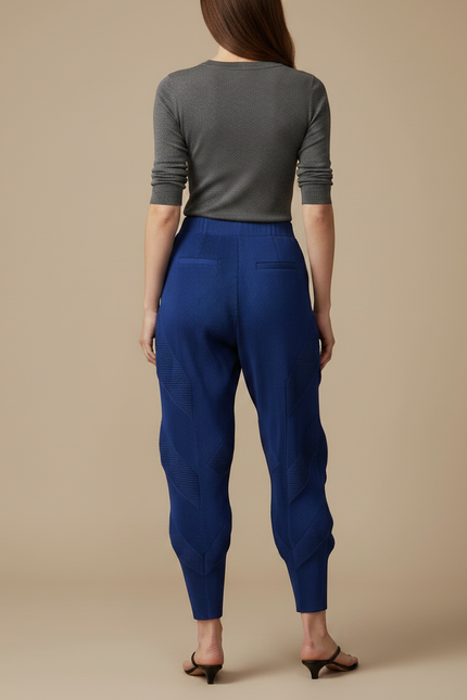 Pantalon Japonais Plissé Bleu Texturé Élastique Femme - Polyester - vue 2