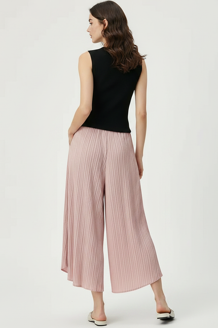 Pantalon Japonais Plissé Rose Fluide Élégant Femme - Polyester - vue 2
