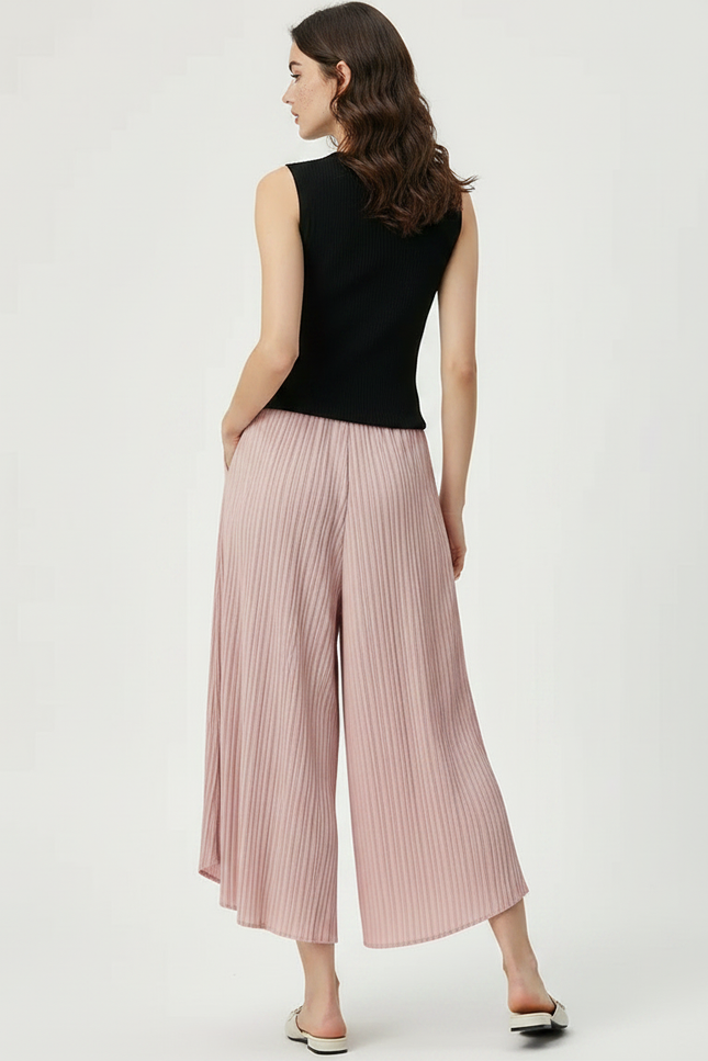 Pantalon Japonais Plissé Rose Fluide Élégant Femme - Polyester - vue 2