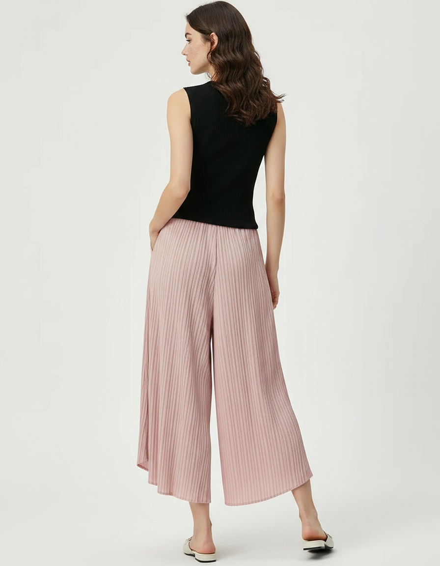 Pantalon Japonais Plissé Rose Fluide Élégant Femme - Polyester - vue 2