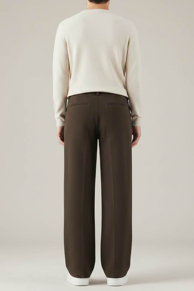 Pantalon Japonais Marron Laine Ample Droit Élégant - vue 2