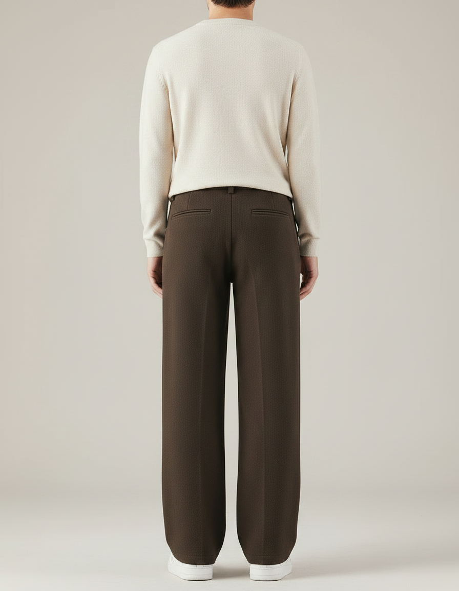 Pantalon Japonais Marron Laine Ample Droit Élégant - vue 2
