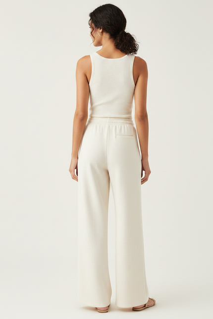 Pantalon Japonais Crème Ample Fluide Cordon Femme - Beige Molleton - vue 2