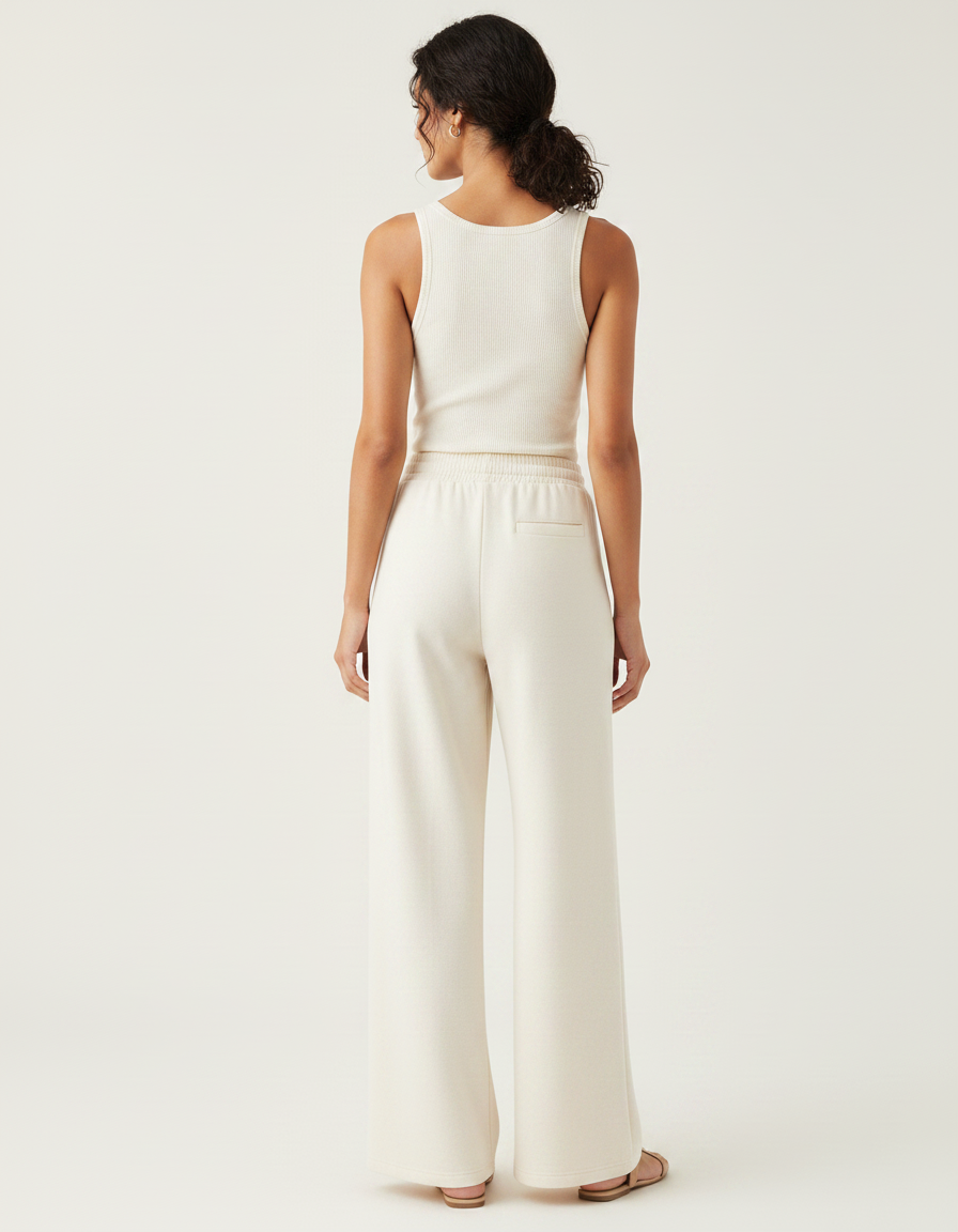 Pantalon Japonais Crème Ample Fluide Cordon Femme - Beige Molleton - vue 2