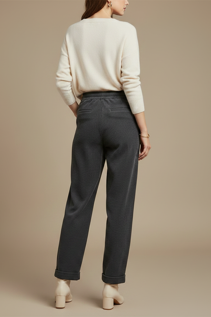Pantalon Japonais Côtelé Ample Gris Cordon Décontracté - Cordé - vue 2