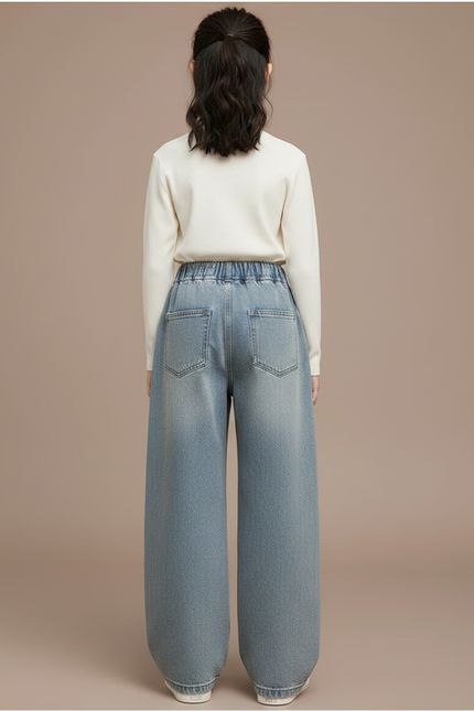 Pantalon Japonais Large Denim Strass Décontracté Fille - Bleu Jean - vue 2