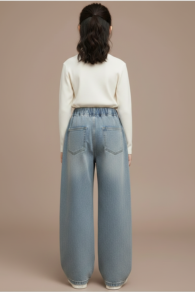 Pantalon Japonais Large Denim Strass Décontracté Fille - Bleu Jean - vue 2