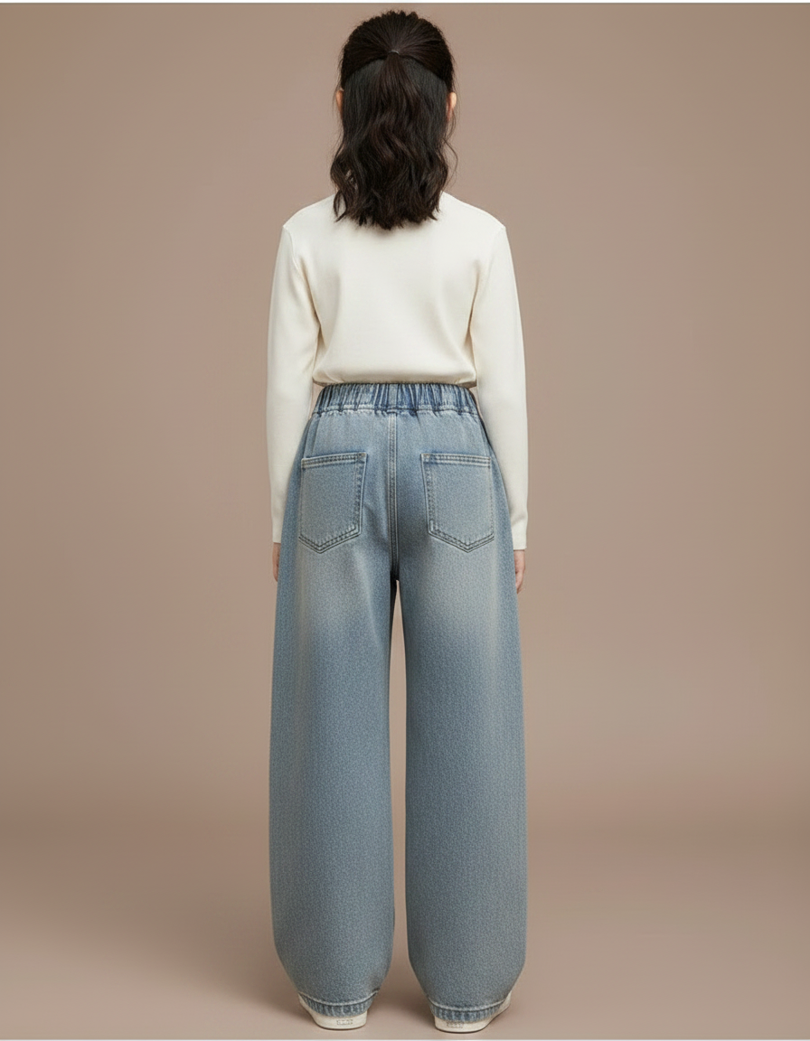 Pantalon Japonais Large Denim Strass Décontracté Fille - Bleu Jean - vue 2