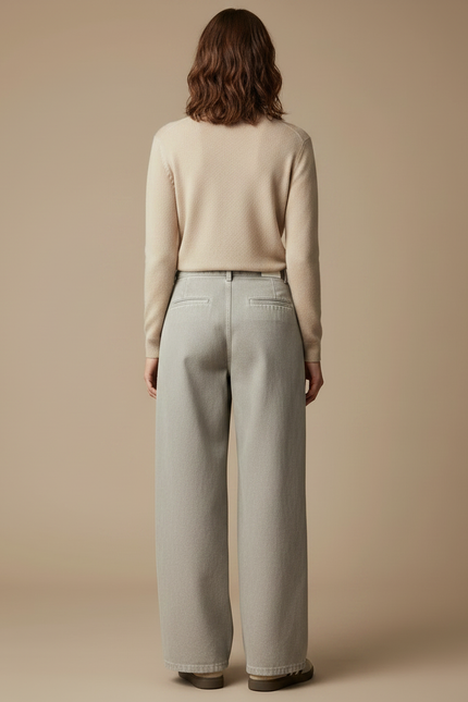 Pantalon Japonais Gris Clair Ample Droit Taille Haute - Jean - vue 2