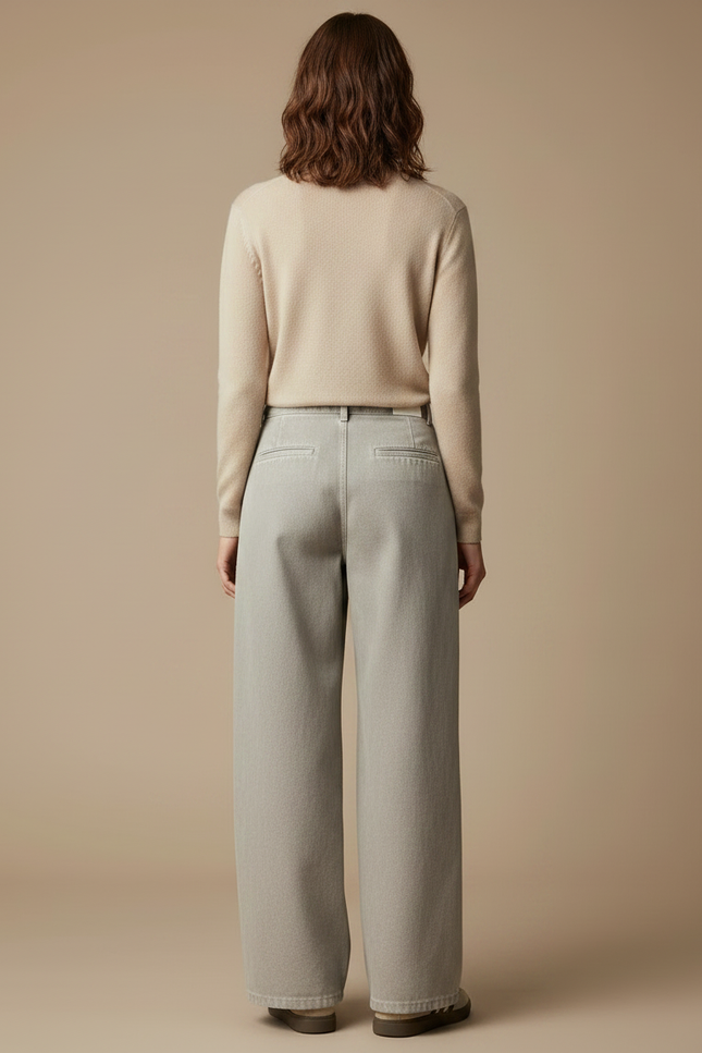 Pantalon Japonais Gris Clair Ample Droit Taille Haute - Jean - vue 2
