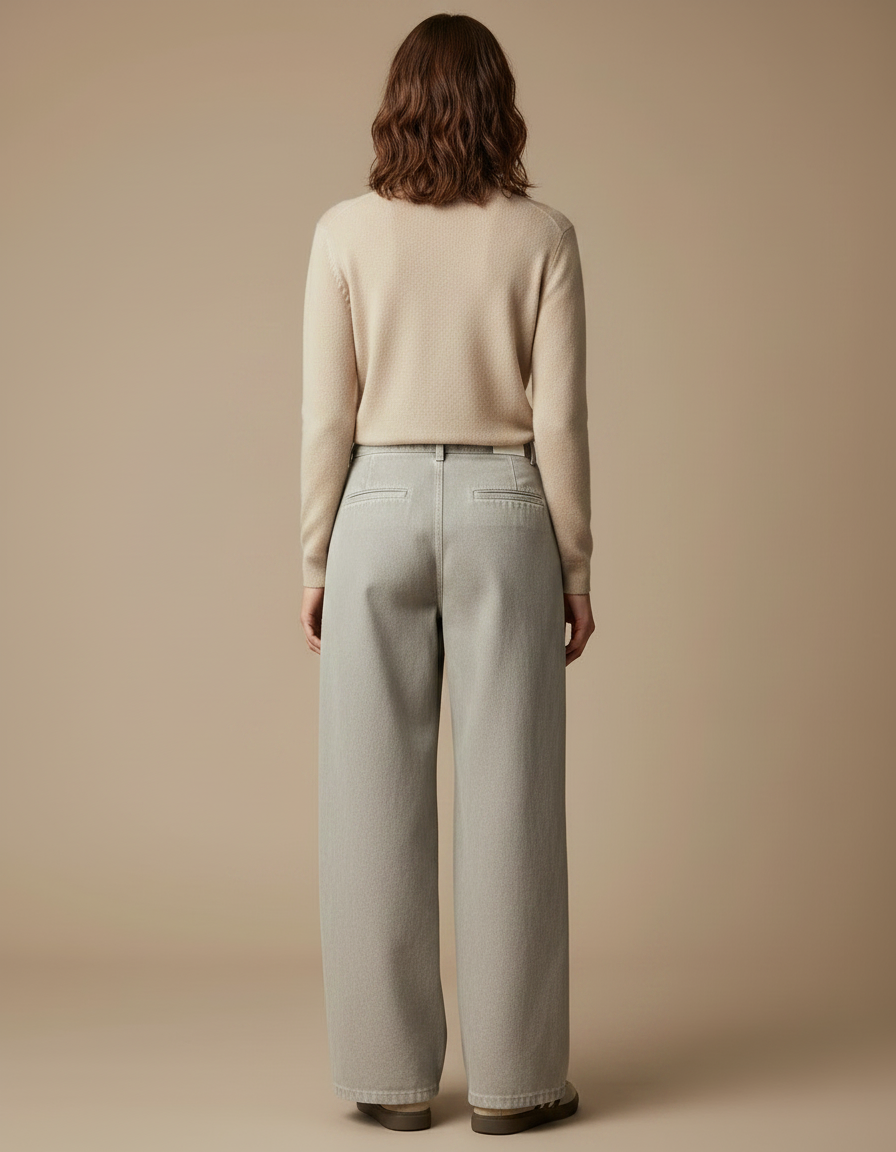 Pantalon Japonais Gris Clair Ample Droit Taille Haute - Jean - vue 2