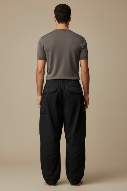 Pantalon Japonais Cargo Noir Ample Coton Homme - vue 2