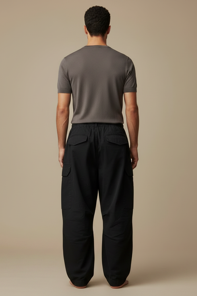 Pantalon Japonais Cargo Noir Ample Coton Homme - vue 2