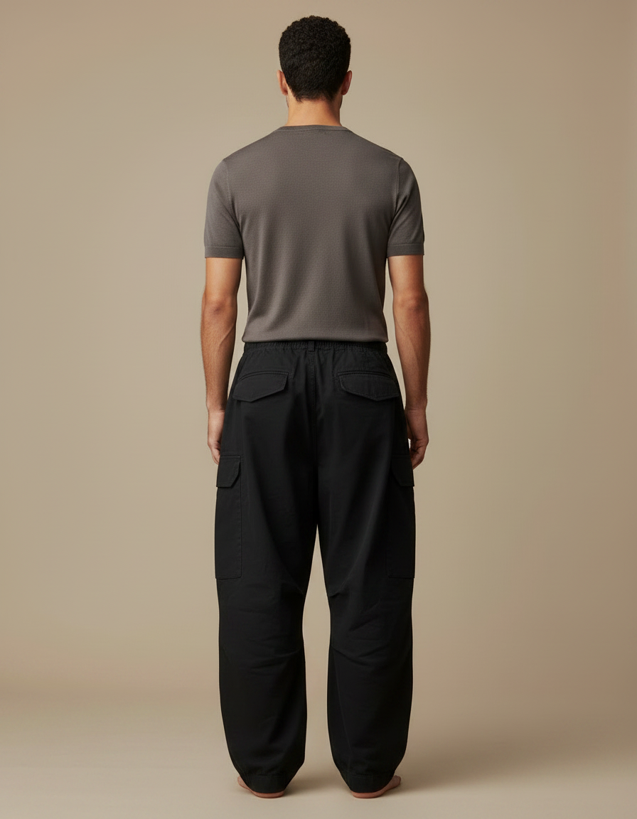 Pantalon Japonais Cargo Noir Ample Coton Homme - vue 2