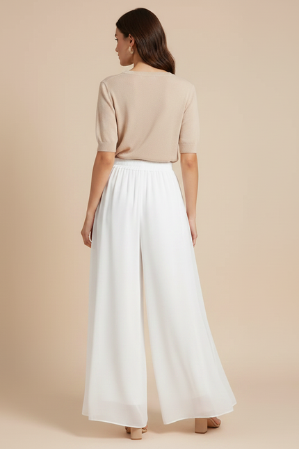 Pantalon Japonais Blanc Fluide Ample Chiffon Femme - Polyester - vue 2