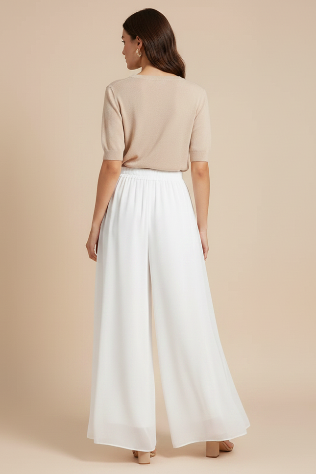 Pantalon Japonais Blanc Fluide Ample Chiffon Femme - Polyester - vue 2