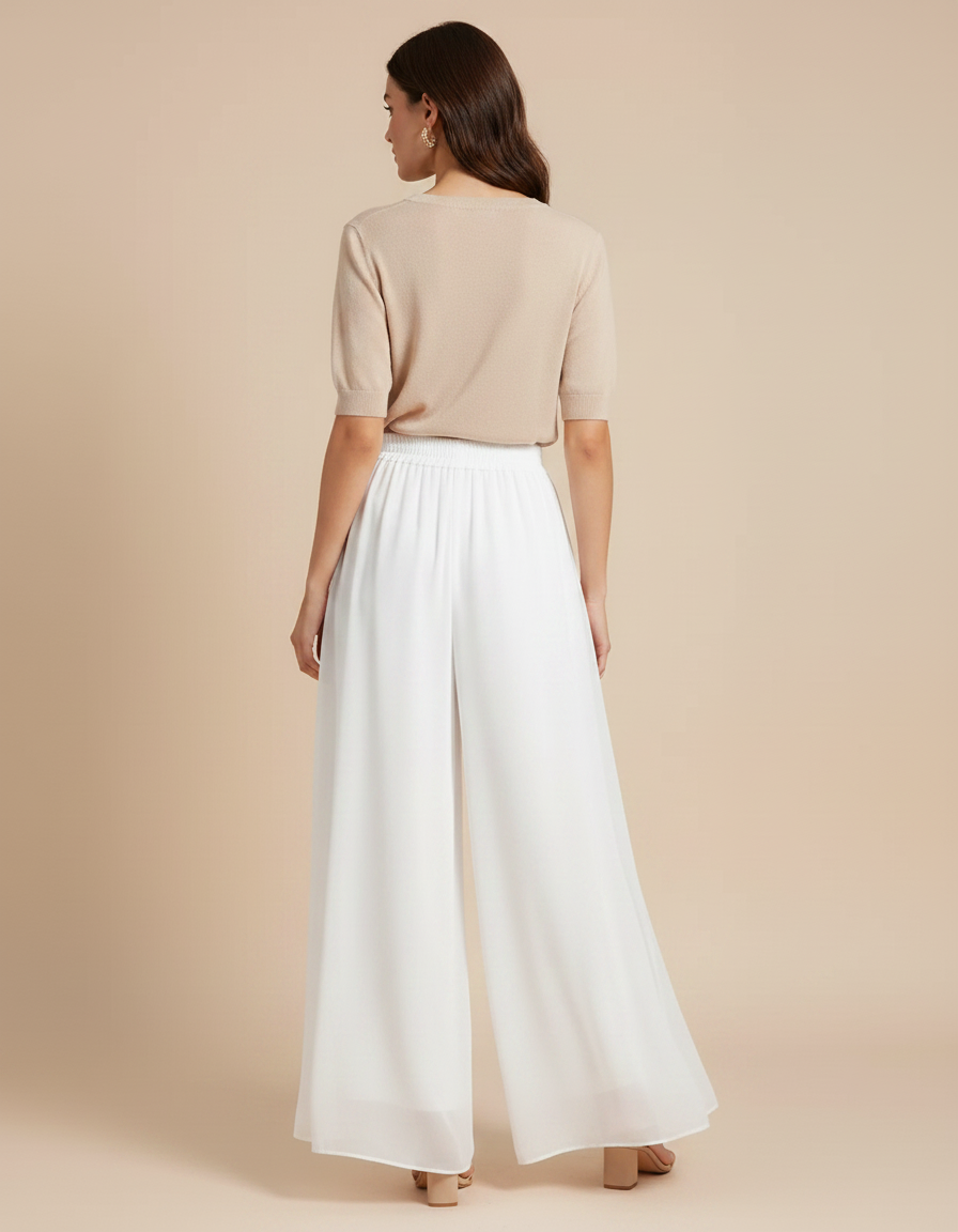 Pantalon Japonais Blanc Fluide Ample Chiffon Femme - Polyester - vue 2