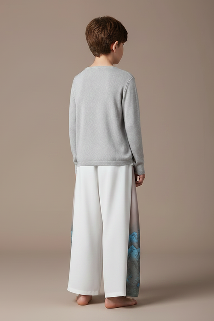 Pantalon Japonais Blanc Ample Imprimé Montagnes Fluide - Viscose - vue 2