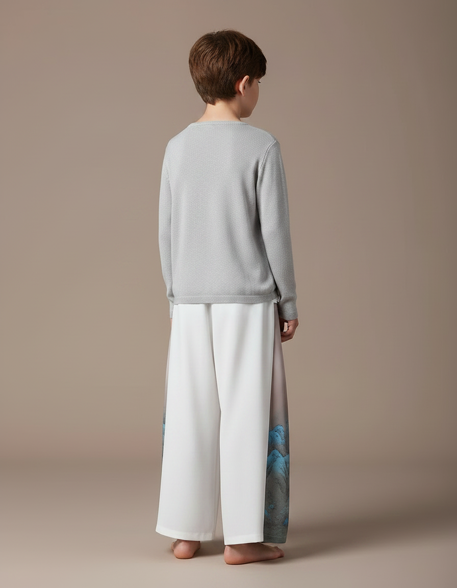 Pantalon Japonais Blanc Ample Imprimé Montagnes Fluide - Viscose - vue 2