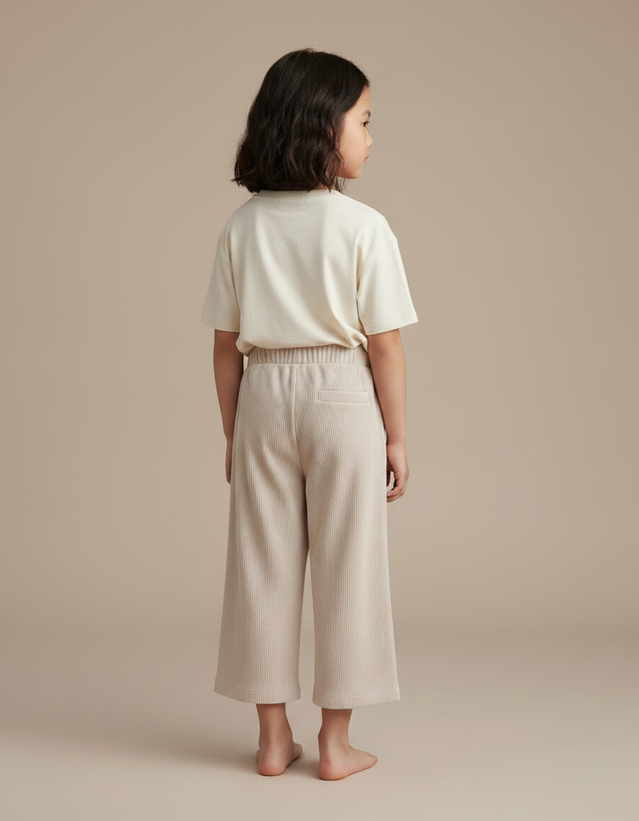 Pantalon Japonais Beige Côtelé Ample Confortable Enfant - Cordé - vue 2