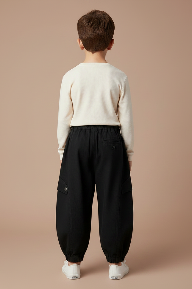 Pantalon Japonais Noir Cargo Ample Garçon Coton - vue 2