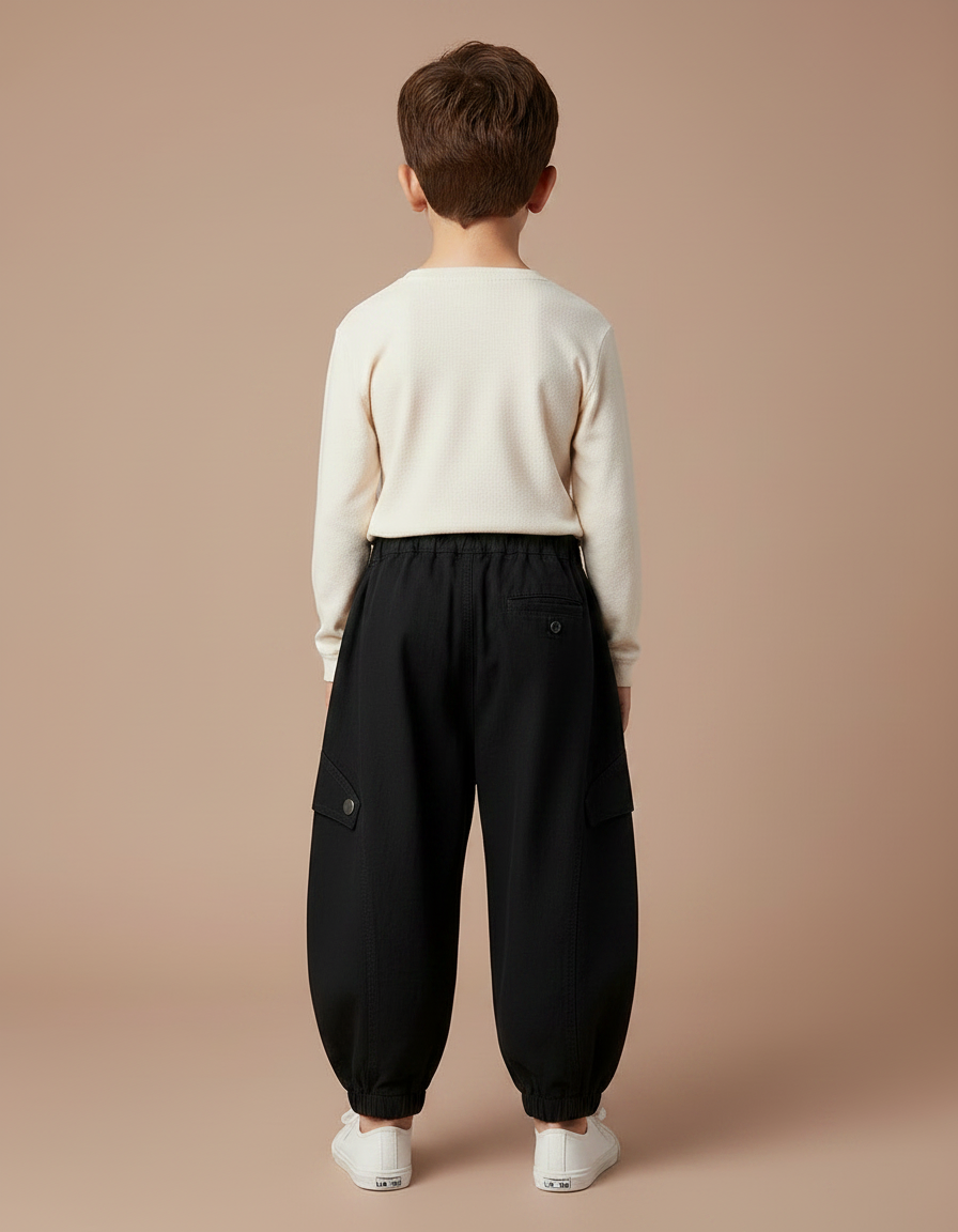 Pantalon Japonais Noir Cargo Ample Garçon Coton - vue 2