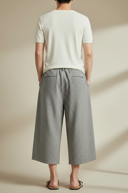 Pantalon Japonais Gris Ample Lin Décontracté Cordon - vue 2