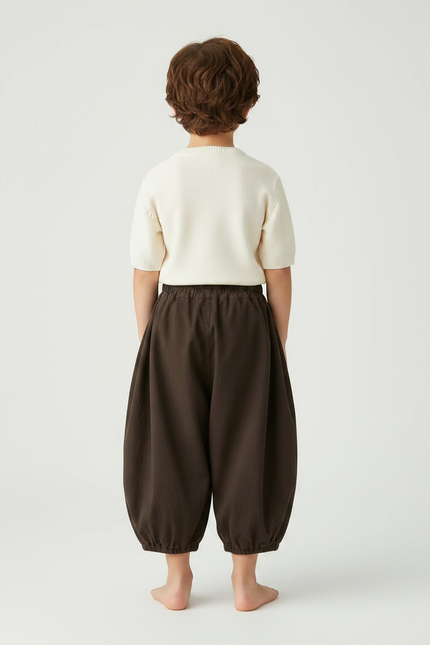 Pantalon Japonais Sarouel Enfant Marron Ample Coton - vue 2