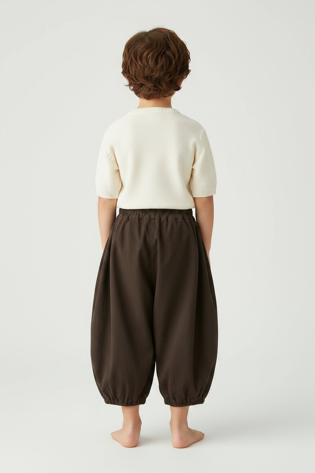 Pantalon Japonais Sarouel Enfant Marron Ample Coton - vue 2