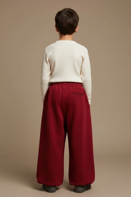 Pantalon Japonais Rouge Ample Molleton Enfant - Bordeaux - vue 2