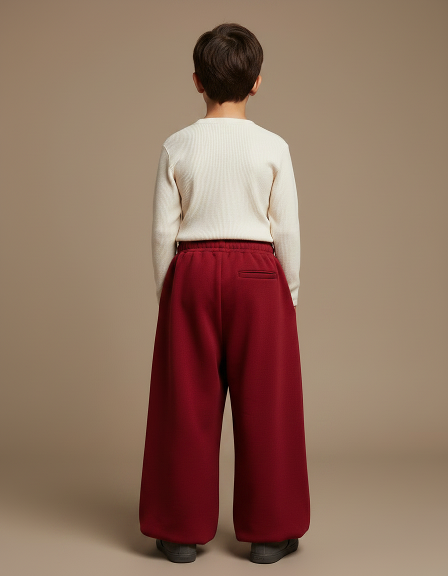Pantalon Japonais Rouge Ample Molleton Enfant - Bordeaux - vue 2