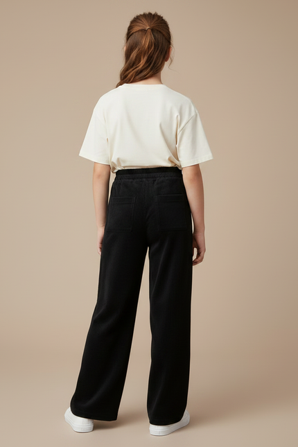 Pantalon Japonais Noir Côtelé Ample Droit Décontracté - Cordé - vue 2