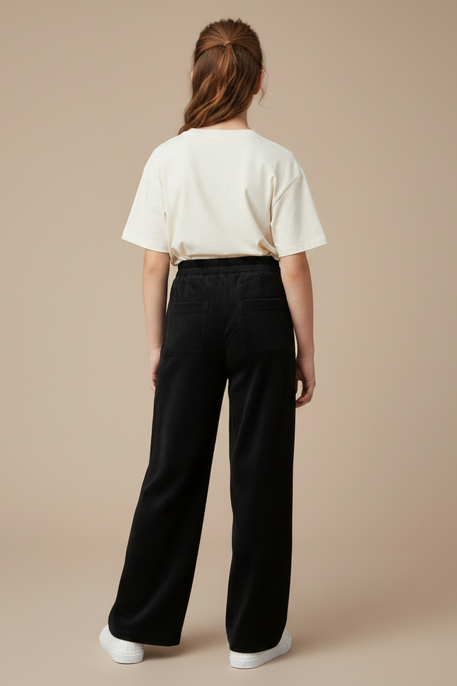 Pantalon Japonais Noir Côtelé Ample Droit Décontracté - Cordé - vue 2