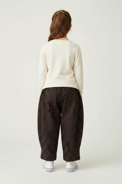 Pantalon Japonais Marron Ample Côtelé Points Fille - Cordé - vue 2