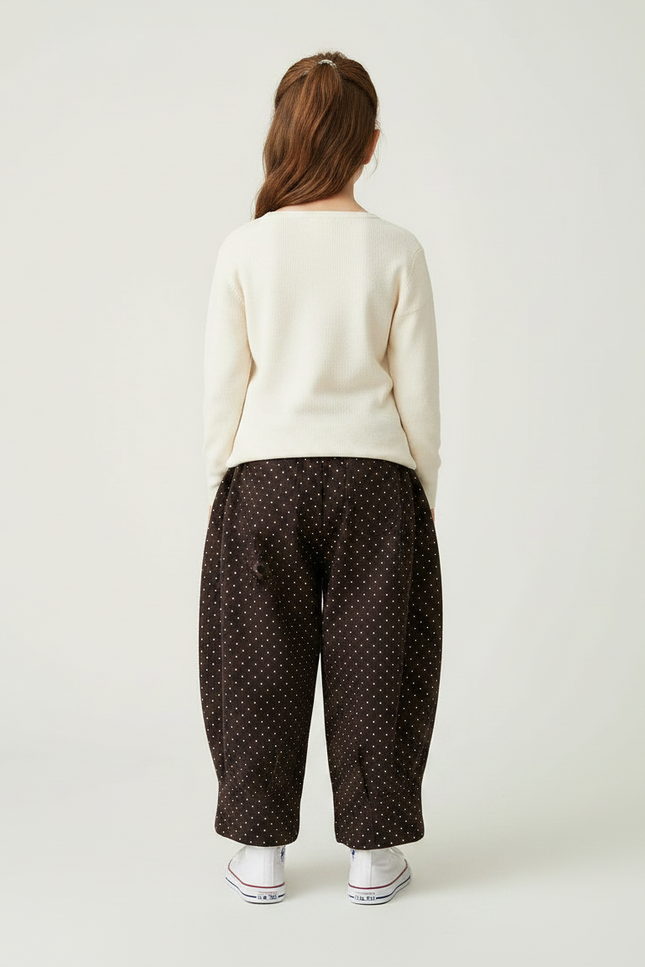Pantalon Japonais Marron Ample Côtelé Points Fille - Cordé - vue 2
