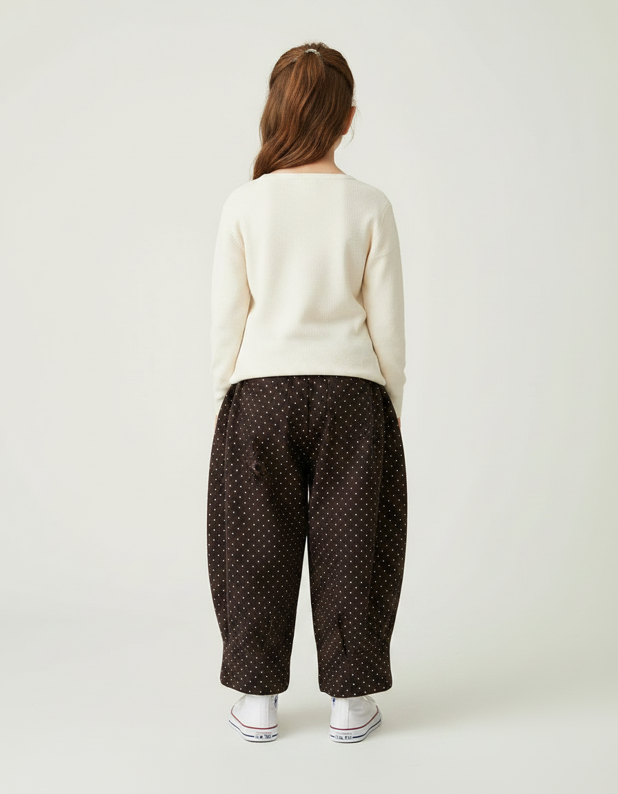 Pantalon Japonais Marron Ample Côtelé Points Fille - Cordé - vue 2