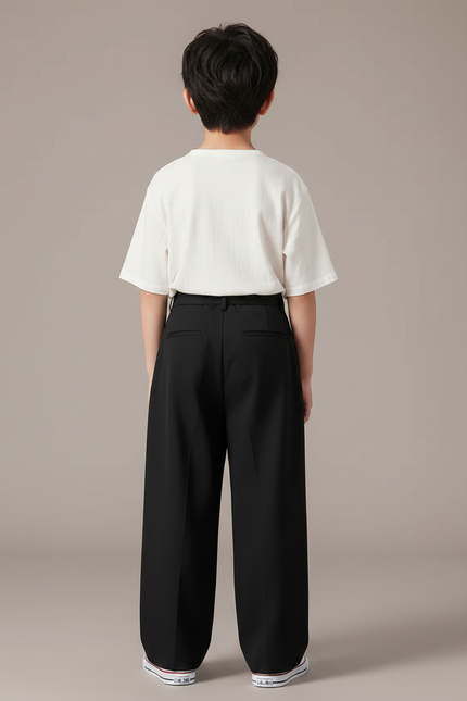 Pantalon Japonais Noir Ample Plissé Décontracté Garçon - Polyester - vue 2