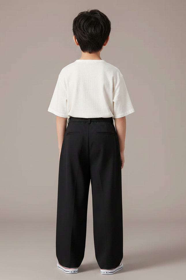 Pantalon Japonais Noir Ample Plissé Décontracté Garçon - Polyester - vue 2