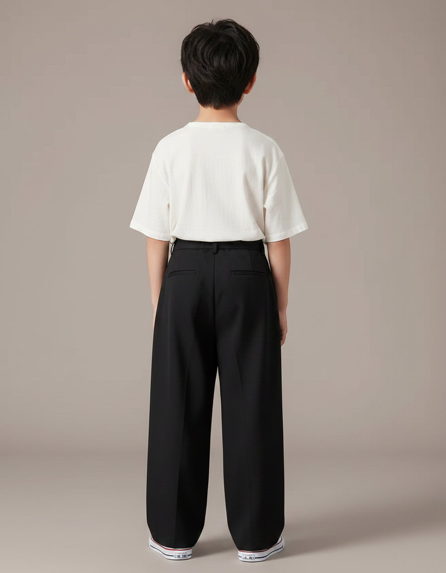 Pantalon Japonais Noir Ample Plissé Décontracté Garçon - Polyester - vue 2