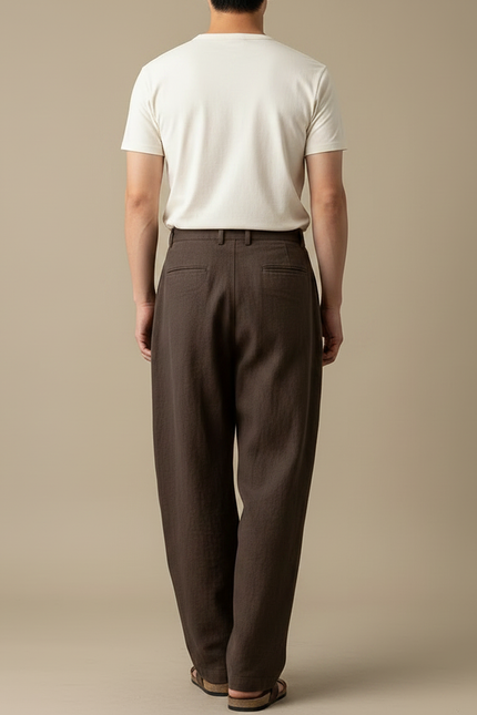 Pantalon Japonais Marron Ample Fluide Élégant - Lin - vue 2