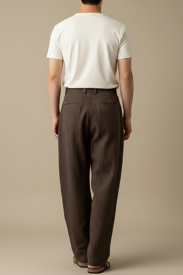 Pantalon Japonais Marron Ample Fluide Élégant - Lin - vue 2