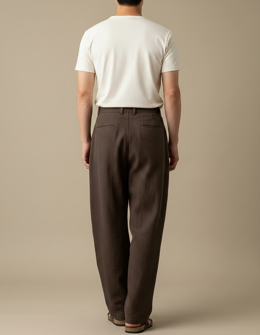 Pantalon Japonais Marron Ample Fluide Élégant - Lin - vue 2