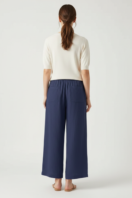 Pantalon Japonais Bleu Marine Ample Décontracté Fluide - Lin - vue 2