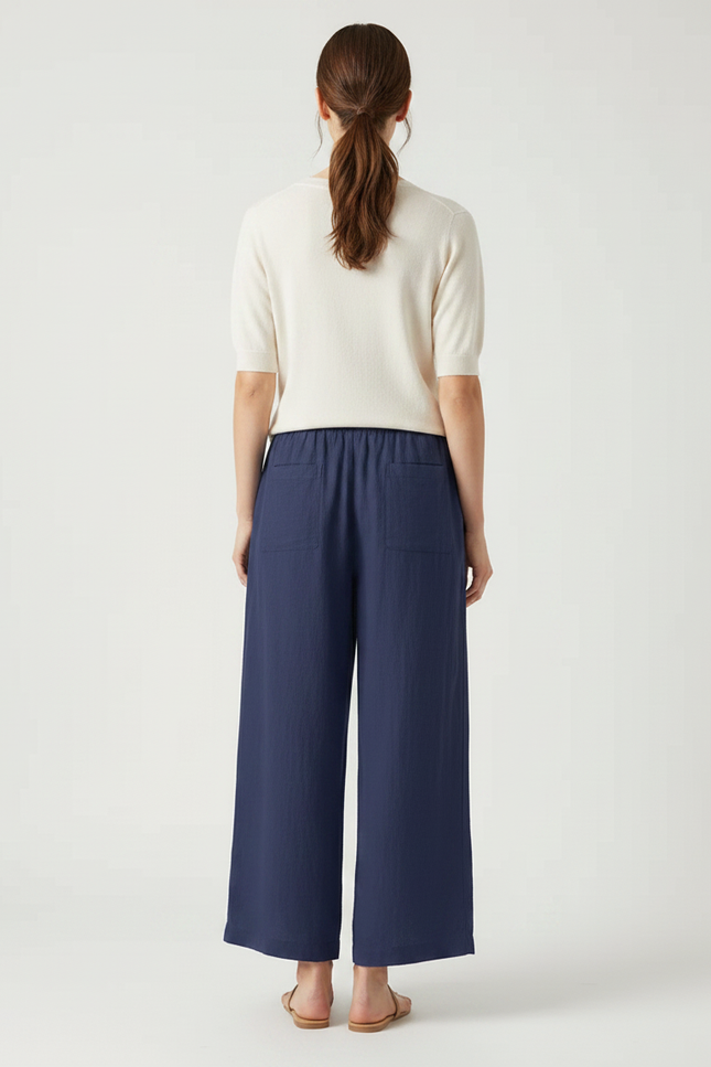 Pantalon Japonais Bleu Marine Ample Décontracté Fluide - Lin - vue 2