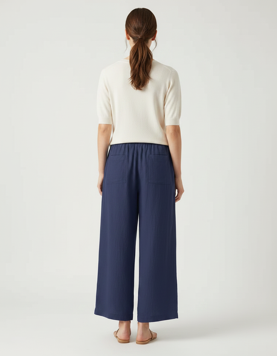Pantalon Japonais Bleu Marine Ample Décontracté Fluide - Lin - vue 2