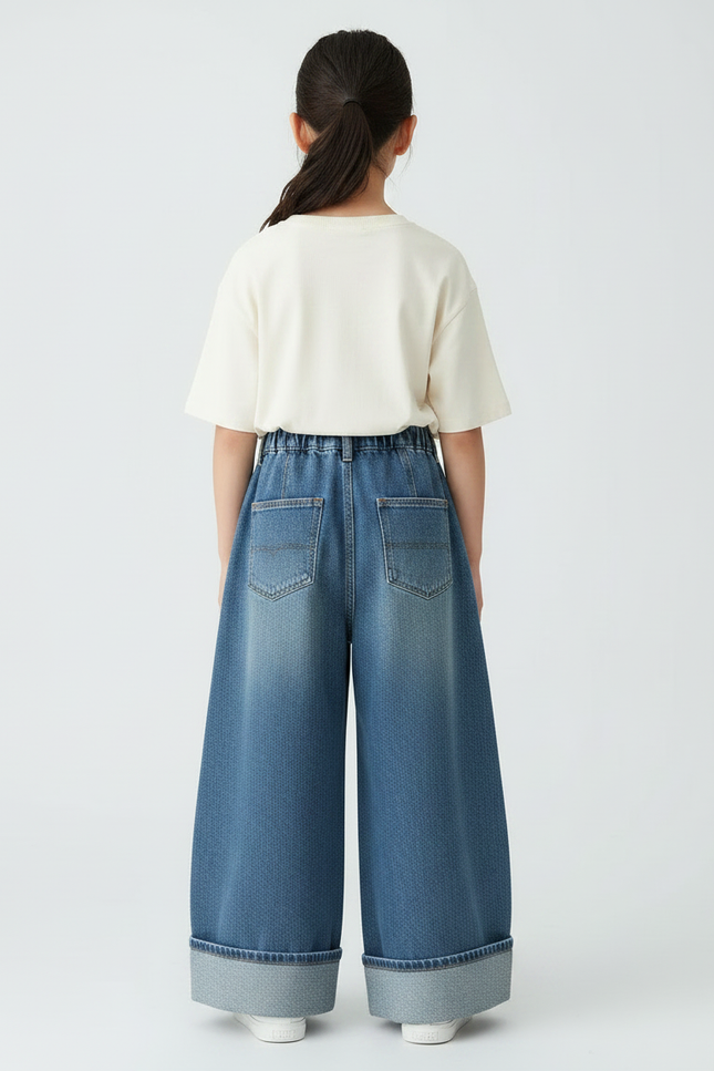 Pantalon Japonais Denim Ample Large Fille Décontracté - Bleu Jean - vue 2
