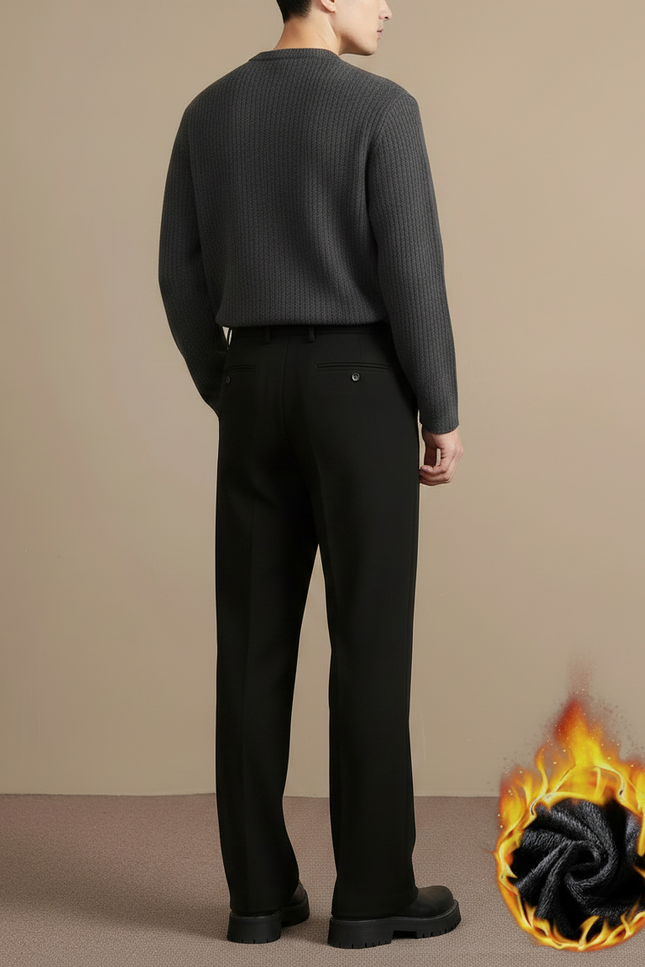 Pantalon Japonais Noir Ample Droit Doublé Polaire - Gabardine - vue 2
