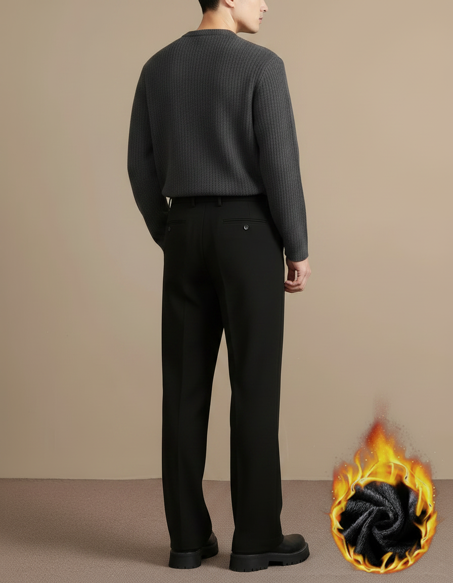 Pantalon Japonais Noir Ample Droit Doublé Polaire - Gabardine - vue 2