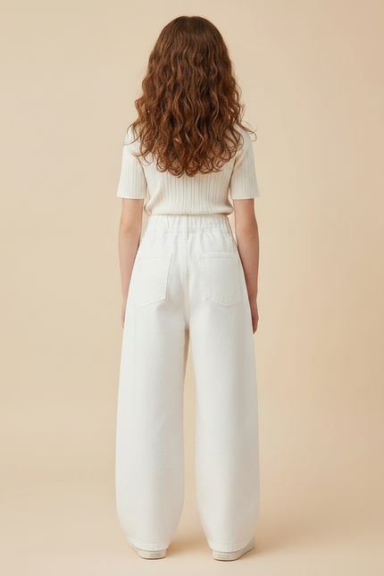 Pantalon Japonais Blanc Cassé Ample Décontracté Coton - Jean - vue 2
